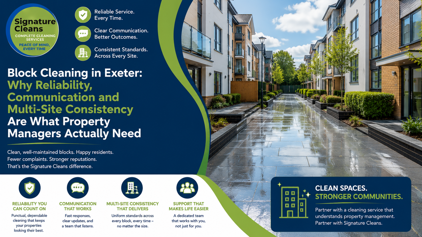 Block Cleaning in Exeter: Why Reliability, Communication and Multi-Site Consistency Are What Property Managers Actually Need